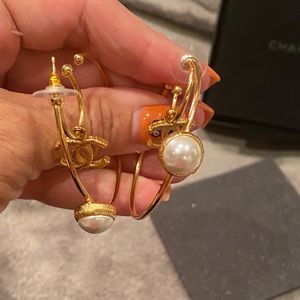 Chanel cc pearl hoop earrings